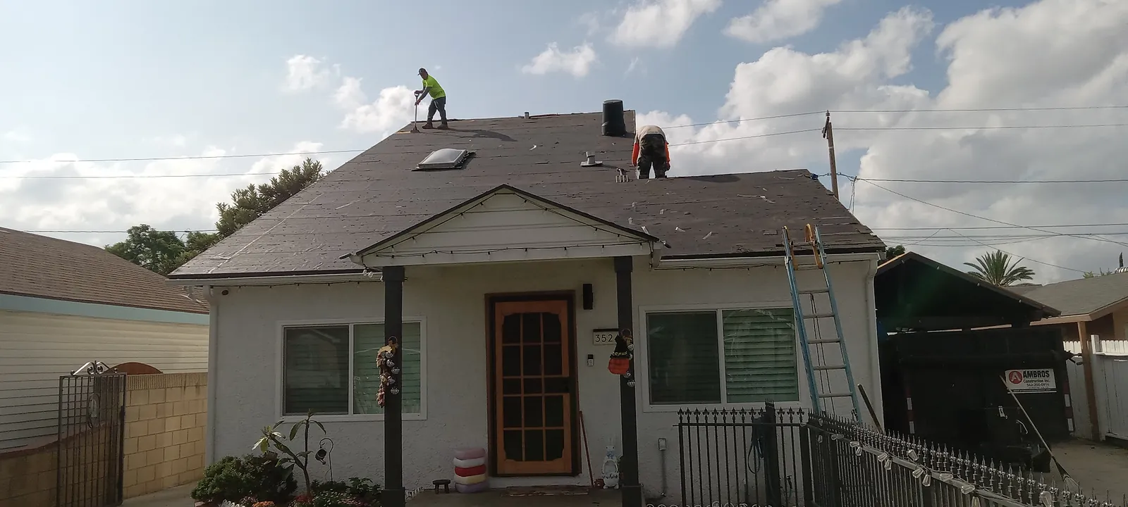 Home exterior during a completed roof replacement in Fullerton