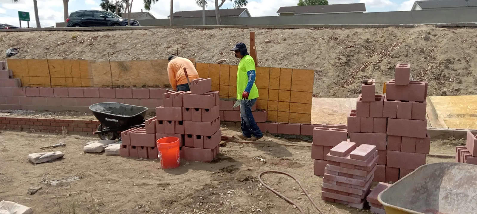 Completed block wall repair detail in Pico Rivera